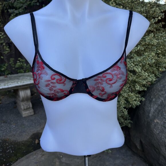 Natori Y2K Black and Red Lace Demi Underwire Bra Size 34B - Picture 3 of 7